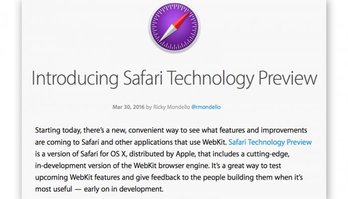 Вышел новый браузер для разработчиков Safari Technology Preview с экспериментальными функциями